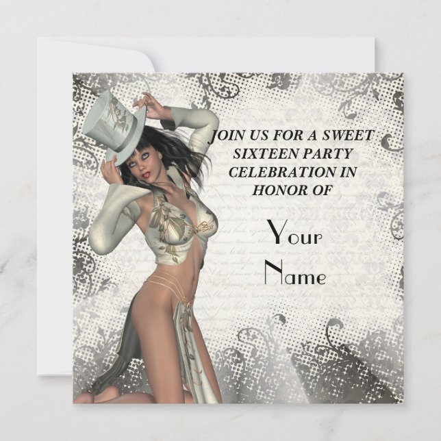 Pretty girl with lily sweet sixteen invitation (Front)