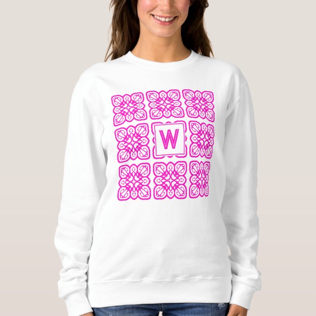 Pretty Girlie Hot Pink Lace Monogram Sweatshirt (Front)