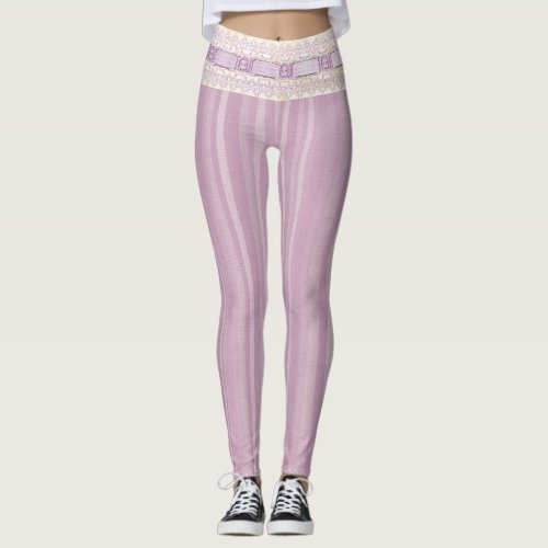 Pretty Girlie Lilac Design Lace Border Yoga Leggings