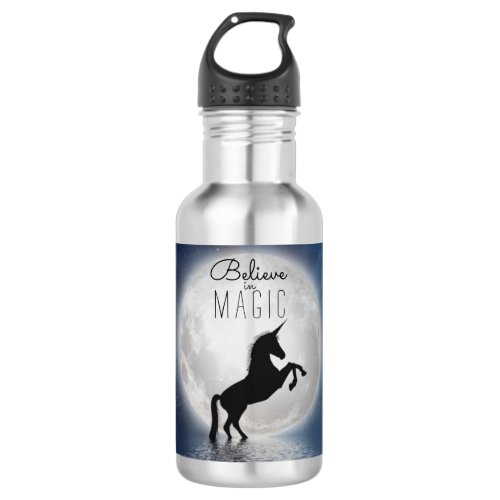 Pretty Girls Believe in Magic Unicorn Full Moon Stainless Steel Water Bottle