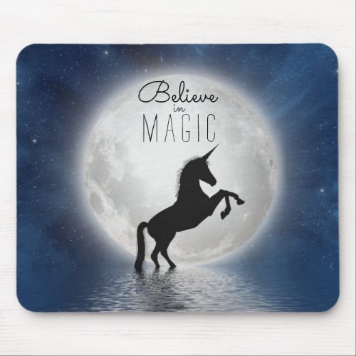 Pretty Girls Believe in Magic Unicorn Moonlight Mouse Pad