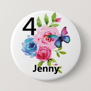 Pretty Girl's Birthday Add Age & Name Button