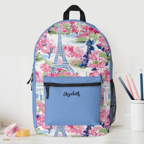 Pretty Girls Eiffel Tower Floral School Printed Backpack