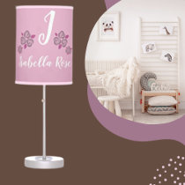 Pretty Girl's Name Monogram Pink Floral Nursery Table Lamp