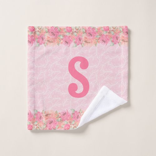 Pretty Girls Pink Floral Woodland Monogram Wash Cloth