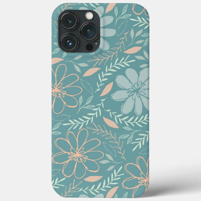 Pretty Girls Spring Peach & Green Floral Pattern  Case-Mate iPhone Case (Back)