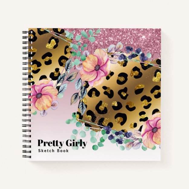 Pretty Girly Animal Print Gold Glitter Drawing Not Notebook
