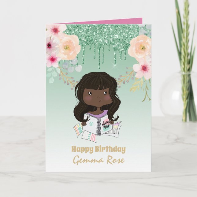 Pretty Girly Black Girl Birthday - Lots of Themes Card (Front)