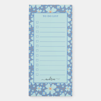 Pretty Girly Blue Floral Pattern To Do List Magnetic Notepad