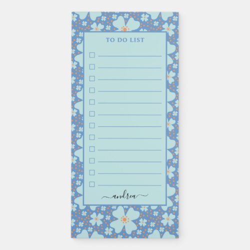 Pretty Girly Blue Floral Pattern To Do List Magnetic Notepad