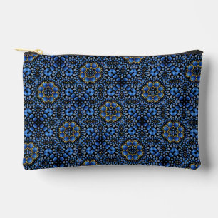 Pretty Girly Blue & Gold Dot Art Mandala Pattern Accessory Pouch