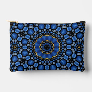 Pretty Girly Blue & Gold Dot Art Mandala Pattern  Accessory Pouch