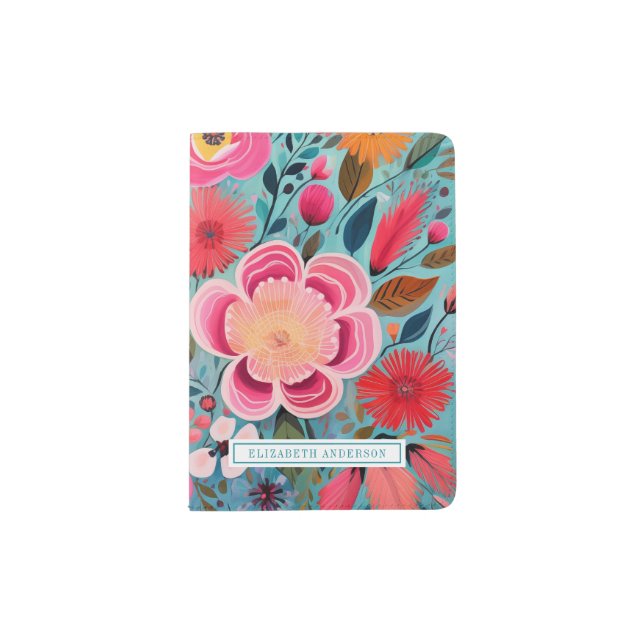 Pretty Girly Botanical Floral Passport Holder (Front)