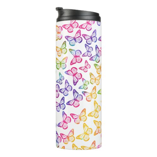  Pretty Girly Bright Butterfly Pattern Iridescent Thermal Tumbler
