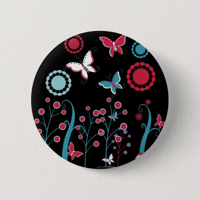 Pretty Girly Butterflies Flowers Pink Blue Pastel Pinback Button (Front)