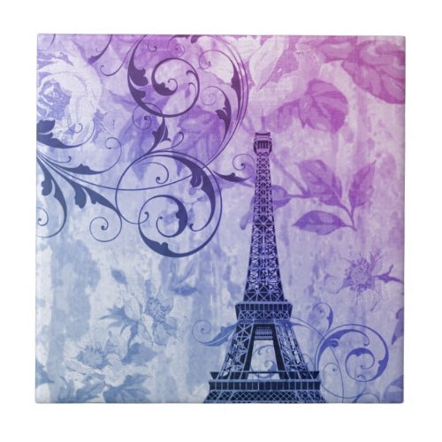 pretty girly chic purple french paris eiffel tower ceramic tile