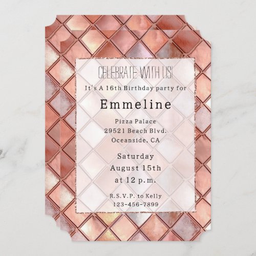 Pretty Girly Chic Rose Gold Glam Tiles Invitation