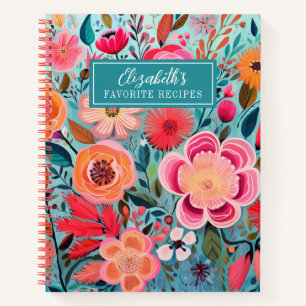 Pretty girly Colorful Floral Recipe Cookbook Notebook