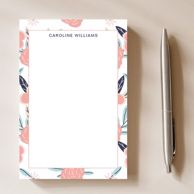 Pretty Girly Cute Pink Flowers Floral Name Post-it Notes (Creator Uploaded)