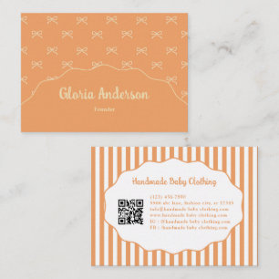 Pretty Girly Feminine Orange Bow Stripe Pattern Business Card