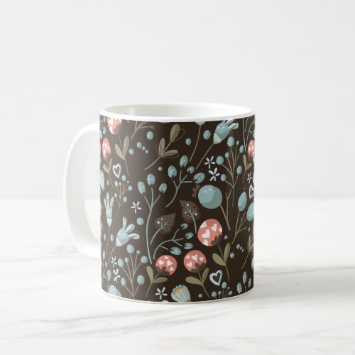 Pretty Girly Floral Pattern Blue Coffee Mug