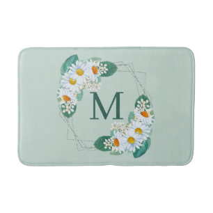 Pretty Girly Floral Silver Sparkle Monogram Bath Mat