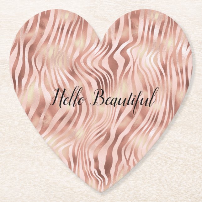 Pretty Girly Glam Pink Peach Rose Zebra Print      Paper Coaster (Front)