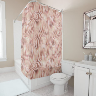 Pretty Girly Glam Pink Peach Rose Zebra Print Shower Curtain