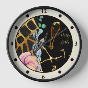 Pretty Girly Glitter Gold Animal Print Named Glam Clock