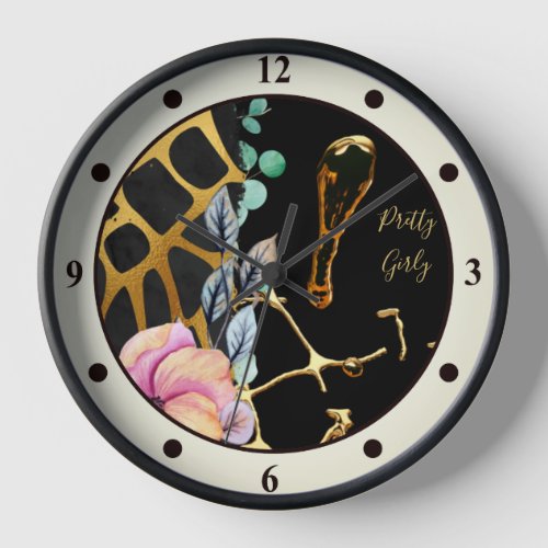 Pretty Girly Glitter Gold Animal Print Named Glam  Clock
