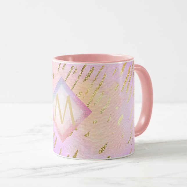 Pretty Girly Glitter Pink Gold Animal Print Glam Mug (Front Right)