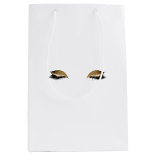 Pretty Girly Gold Glam Glitter Eyelashes Medium Gift Bag