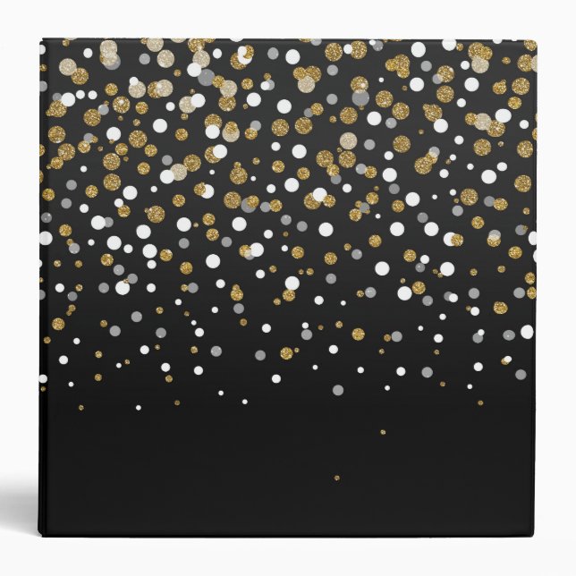 Pretty Girly Gold Glitter Dots Illustration Binder (Front)