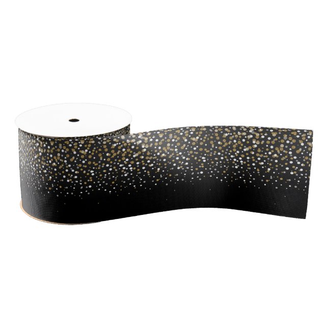 Pretty Girly Gold Glitter Dots Illustration Grosgrain Ribbon (Spool)