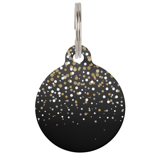 Pretty Girly Gold Glitter Dots Illustration Pet Tag (Front)