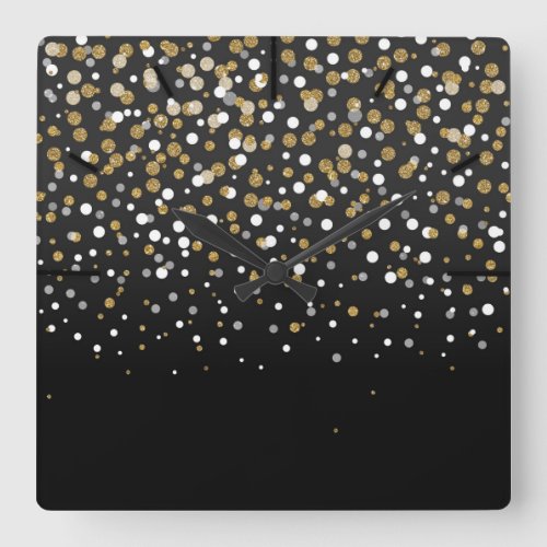 Pretty Girly Gold Glitter Dots Illustration Square Wall Clock