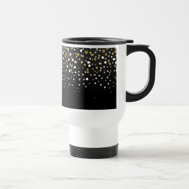 Pretty Girly Gold Glitter Dots Illustration Travel Mug (Right)
