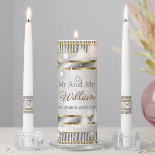 Pretty Girly Gold Silver And White Custom Wedding  Unity Candle Set