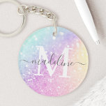 Pretty Girly Holographic Glitter Keychain<br><div class="desc">Easily personalize this elegant colorful bokeh glitter pattern with your custom name and/or monogram.</div>