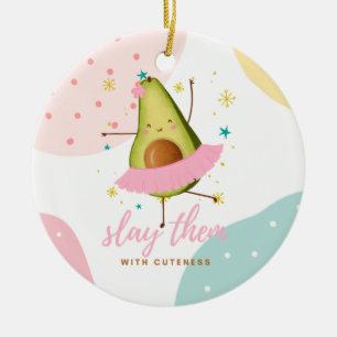 Pretty Girly Kawaii Avocado Ballerina Slay Them Ceramic Ornament