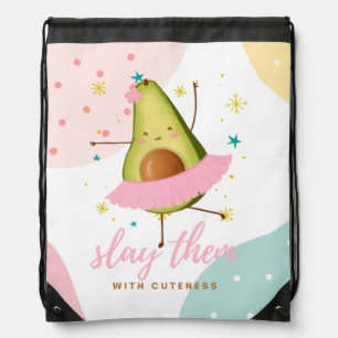 Pretty Girly Kawaii Avocado Ballerina Slay Them Drawstring Bag