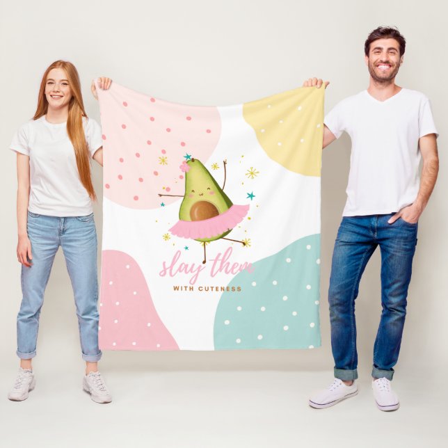 Pretty Girly Kawaii Avocado Ballerina Slay Them Fleece Blanket (In Situ)