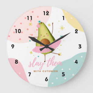 Pretty Girly Kawaii Avocado Ballerina Slay Them Large Clock