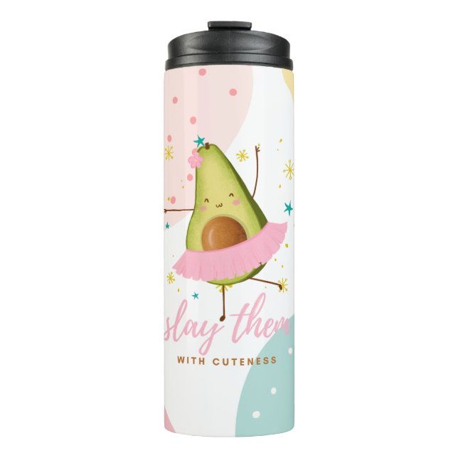 Pretty Girly Kawaii Avocado Ballerina Slay Them Thermal Tumbler (Front)