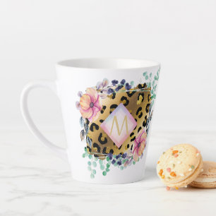 Pretty Girly Leopard Print Gold Pink Monogrammed Latte Mug