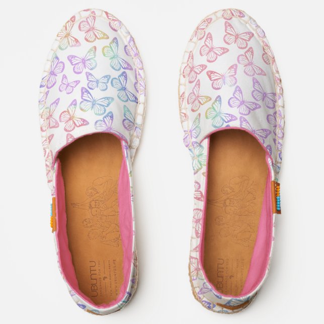   Pretty Girly Pastel Butterfly Pattern Iridescent Espadrilles (Front)