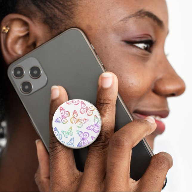   Pretty Girly Pastel Butterfly Pattern Iridescent PopSocket (Creator Uploaded)