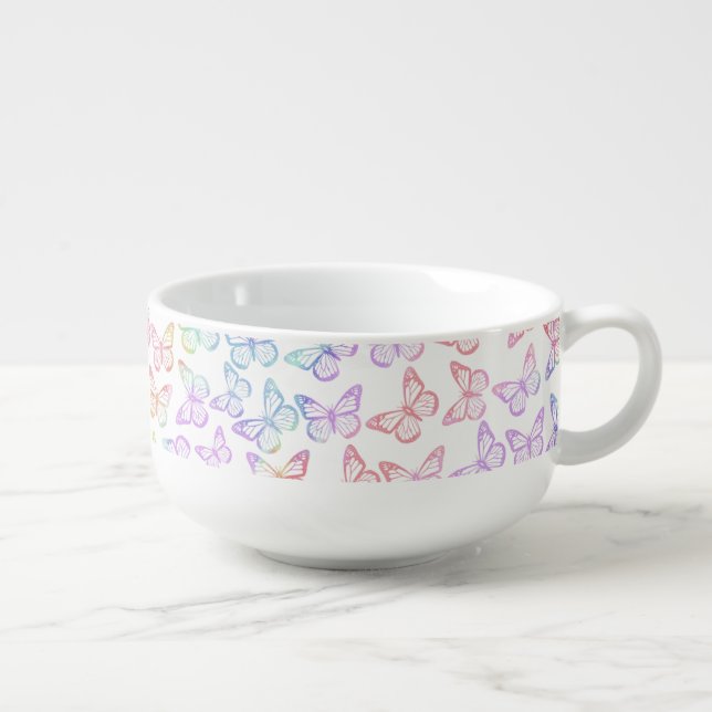   Pretty Girly Pastel Butterfly Pattern Iridescent Soup Mug (Left)