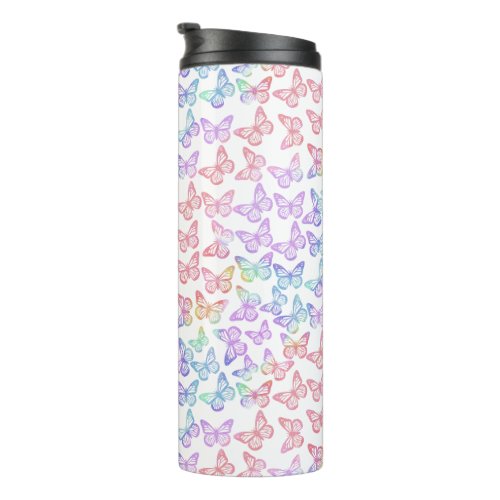   Pretty Girly Pastel Butterfly Pattern Iridescent Thermal Tumbler