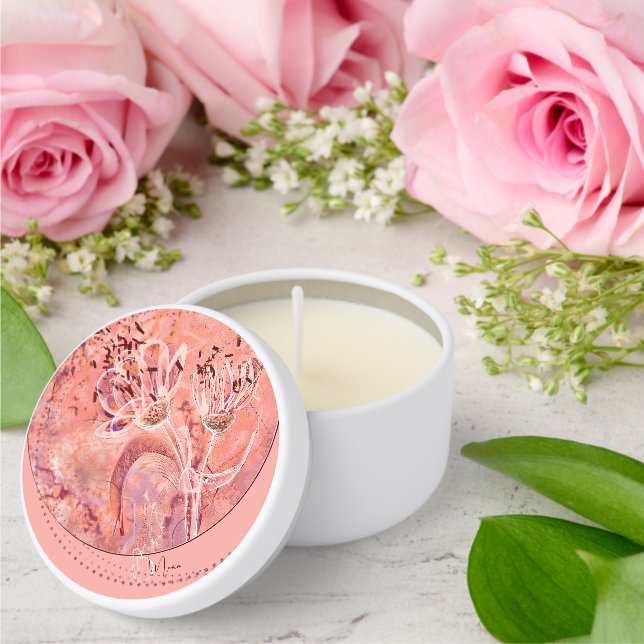 Pretty Girly Peach Pink Flowers Marble  Mini Candle Favors (Insitu (Wedding))